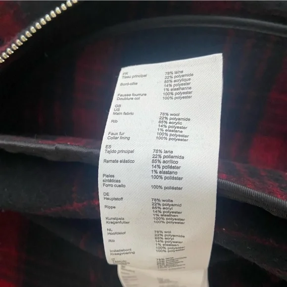 MAJE Bloppane Plaid Wool Blend Bomber Jacket FR38 US6 Red Navy Parisian Chic - Picture 7 of 11